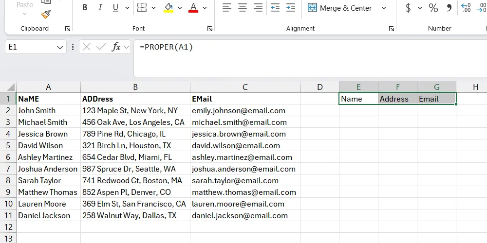 Tiêu đề của các trường hợp được sửa bằng hàm PROPER trong Excel