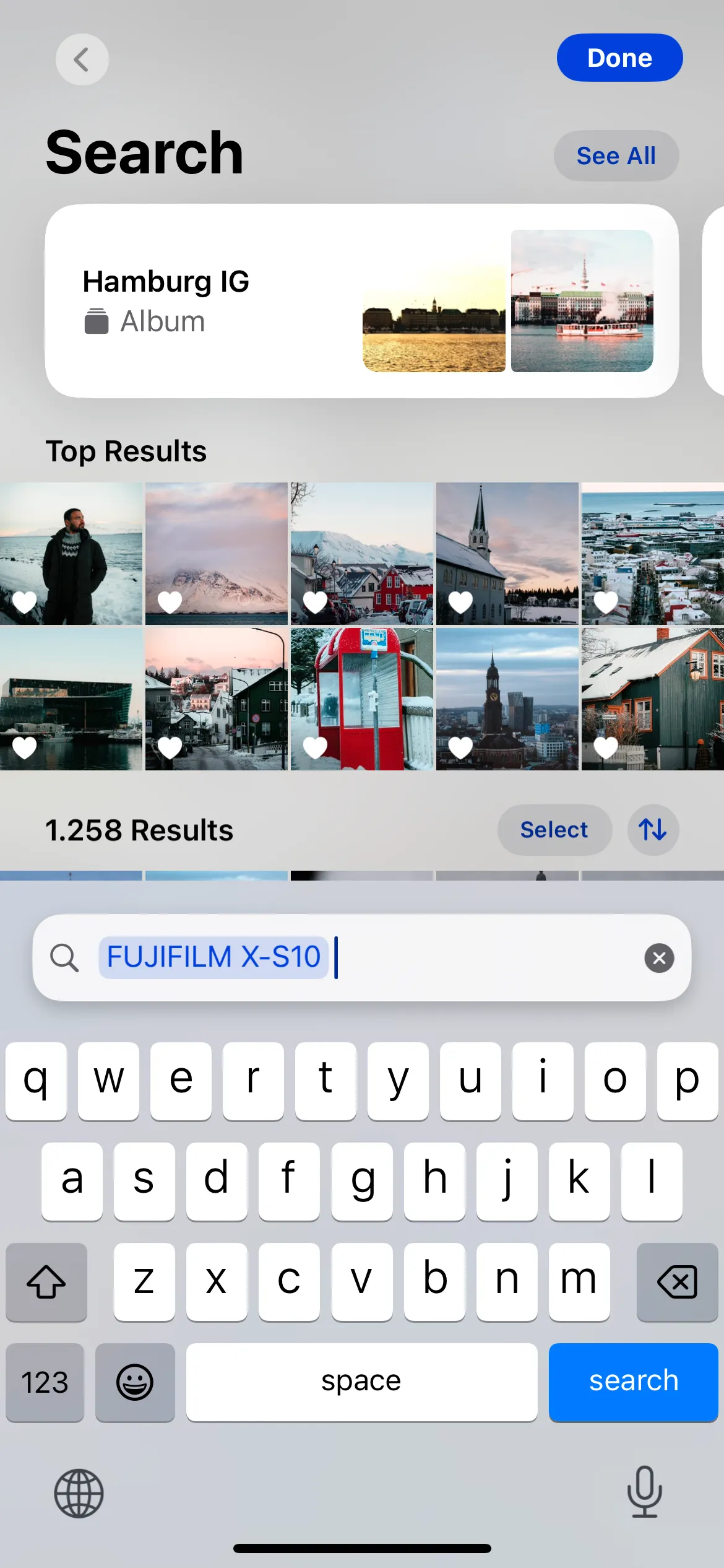 Tìm kiếm và lọc ảnh chụp từ camera Fujifilm trong ứng dụng Ảnh trên iPhone