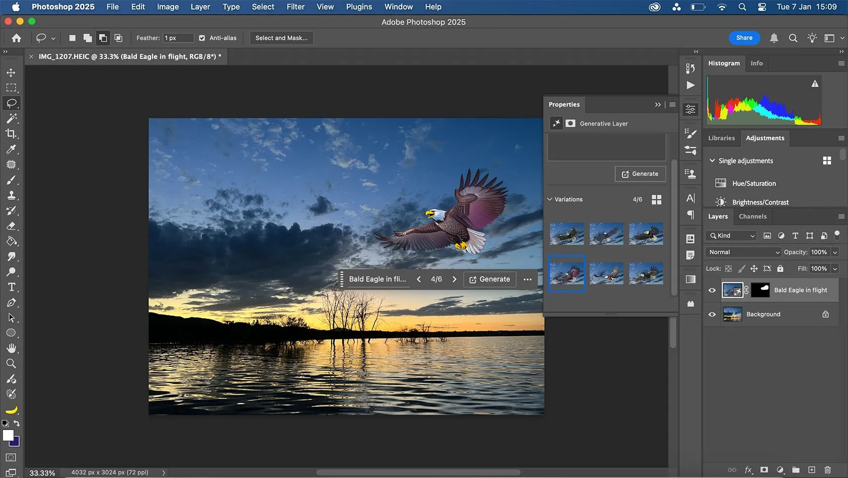 Tính năng AI tạo sinh (Generative AI) của Adobe Photoshop tạo hình ảnh đại bàng.