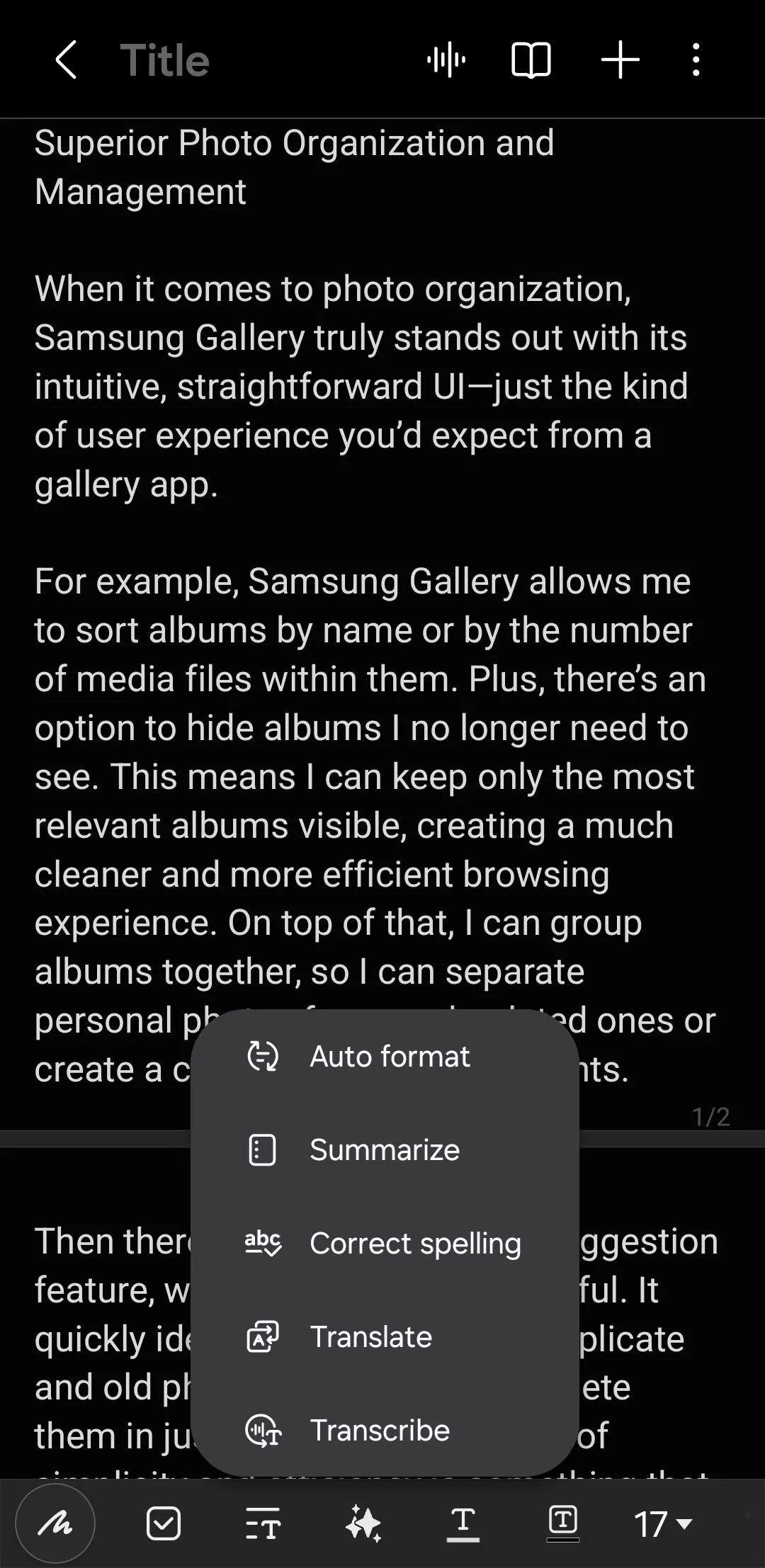 Tính năng Auto Format trong ứng dụng Samsung Notes
