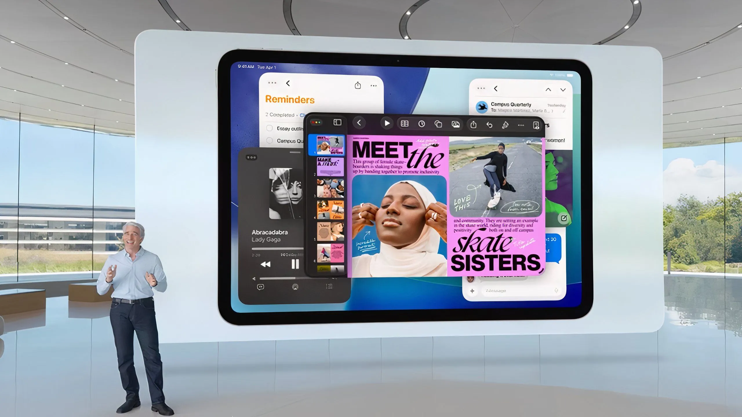 Tính năng đa nhiệm mới trên iPadOS 26 với nhiều cửa sổ ứng dụng được sắp xếp linh hoạt