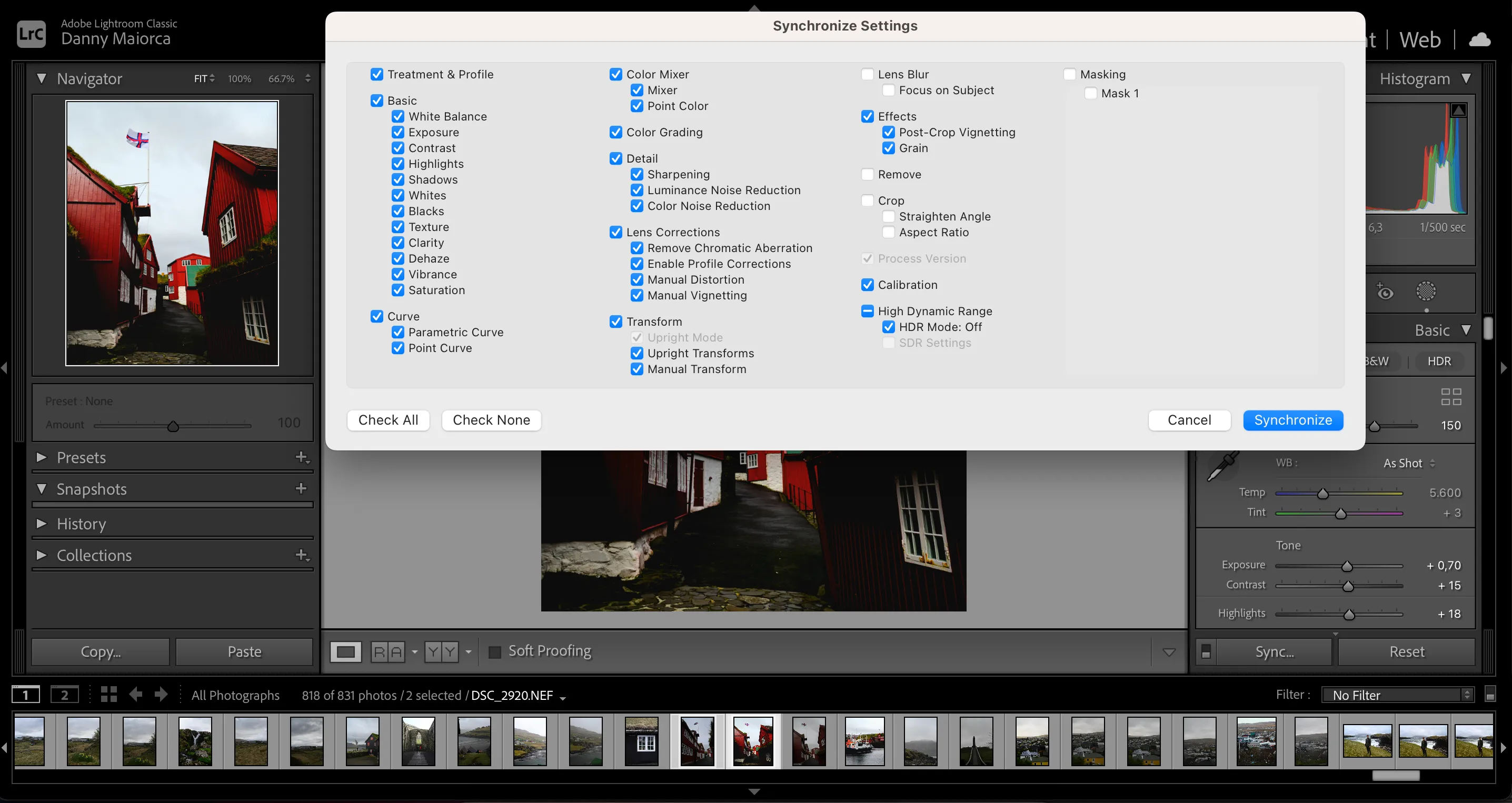 Tính năng đồng bộ hóa cài đặt chỉnh sửa ảnh trong Adobe Lightroom