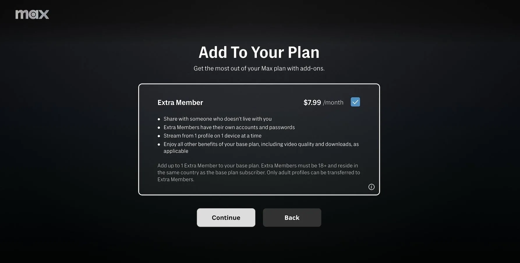 Tính năng Extra Member Add-On của Max cho phép thêm thành viên bổ sung.