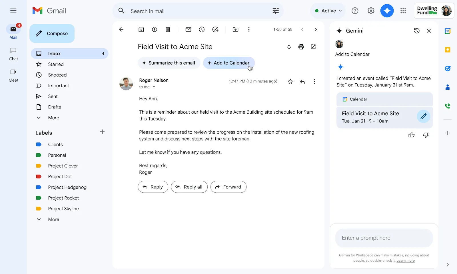Tính năng Gemini trong Gmail giúp nhanh chóng thêm sự kiện vào Google Calendar