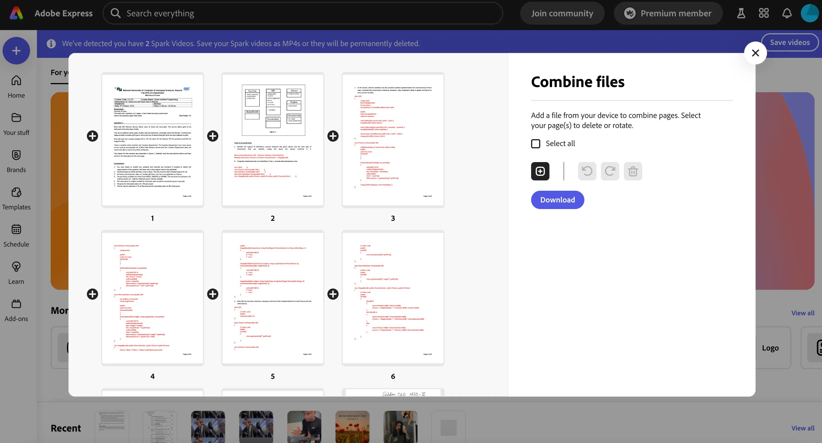 Tính năng Ghép Nối Tệp của Adobe Express cho phép kết hợp nhiều định dạng thành PDF
