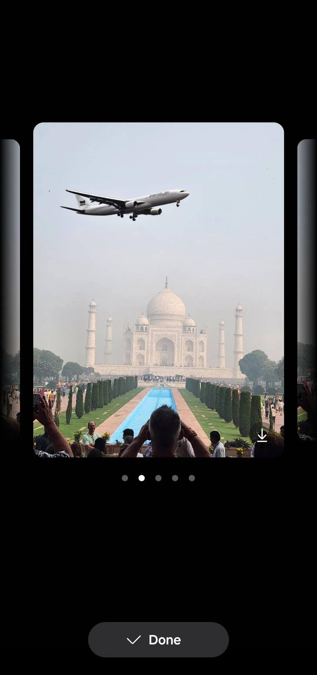 Tính năng Phác thảo thành hình ảnh của Galaxy AI tạo máy bay trên đền Taj Mahal