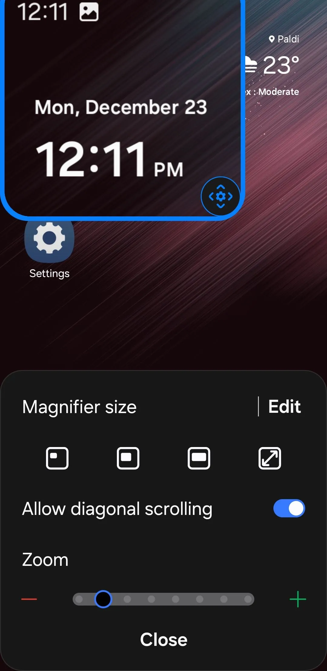 Tính năng phóng đại màn hình Android đang hoạt động cho phép phóng to vùng chọn để đọc văn bản hoặc xem chi tiết
