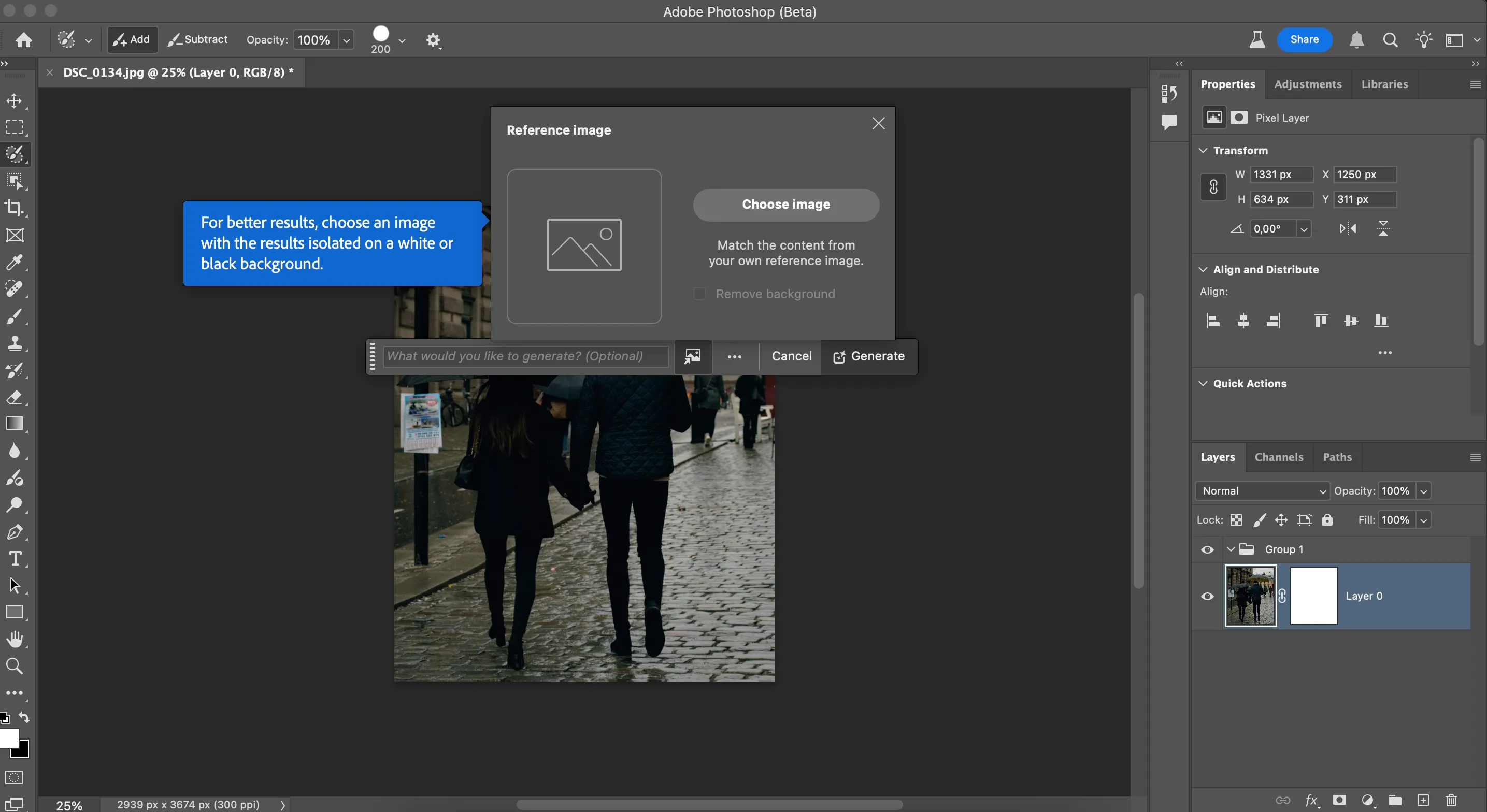 Tính năng Reference Image trong Photoshop, cho phép người dùng tải ảnh tham chiếu để cải thiện Generative Fill