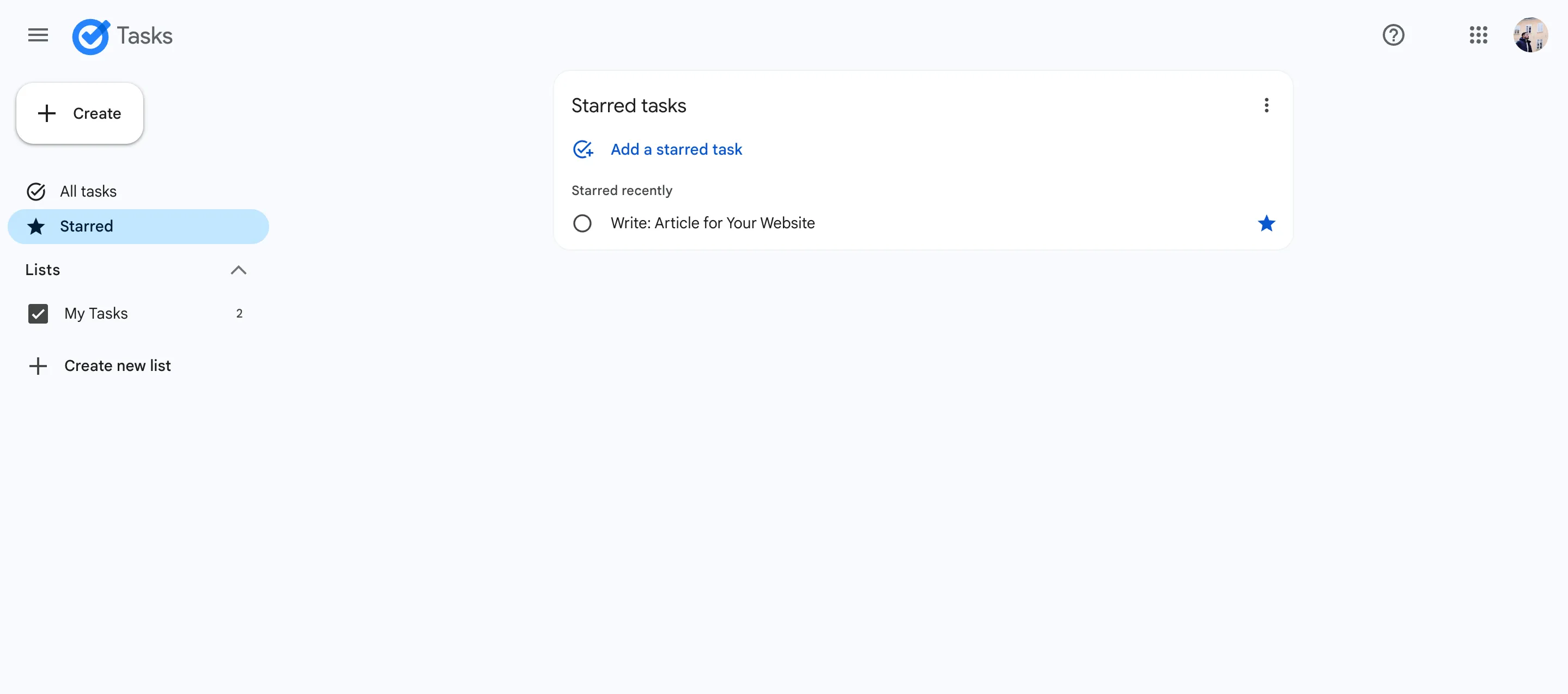 Tính năng Starred trong Google Tasks giúp người dùng đánh dấu các nhiệm vụ quan trọng