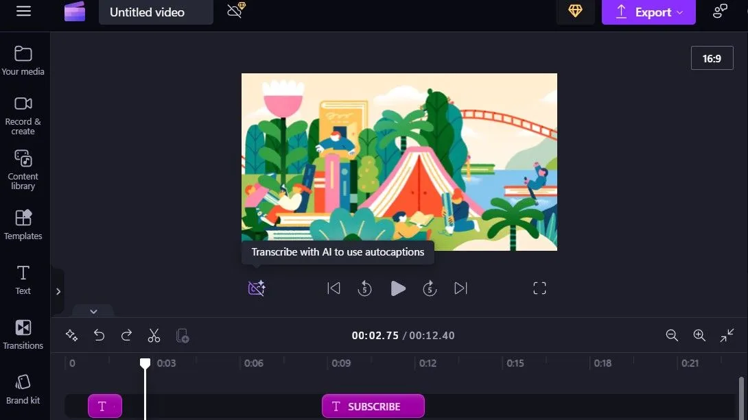 Tính năng tạo phụ đề tự động (Captions) trong Clipchamp
