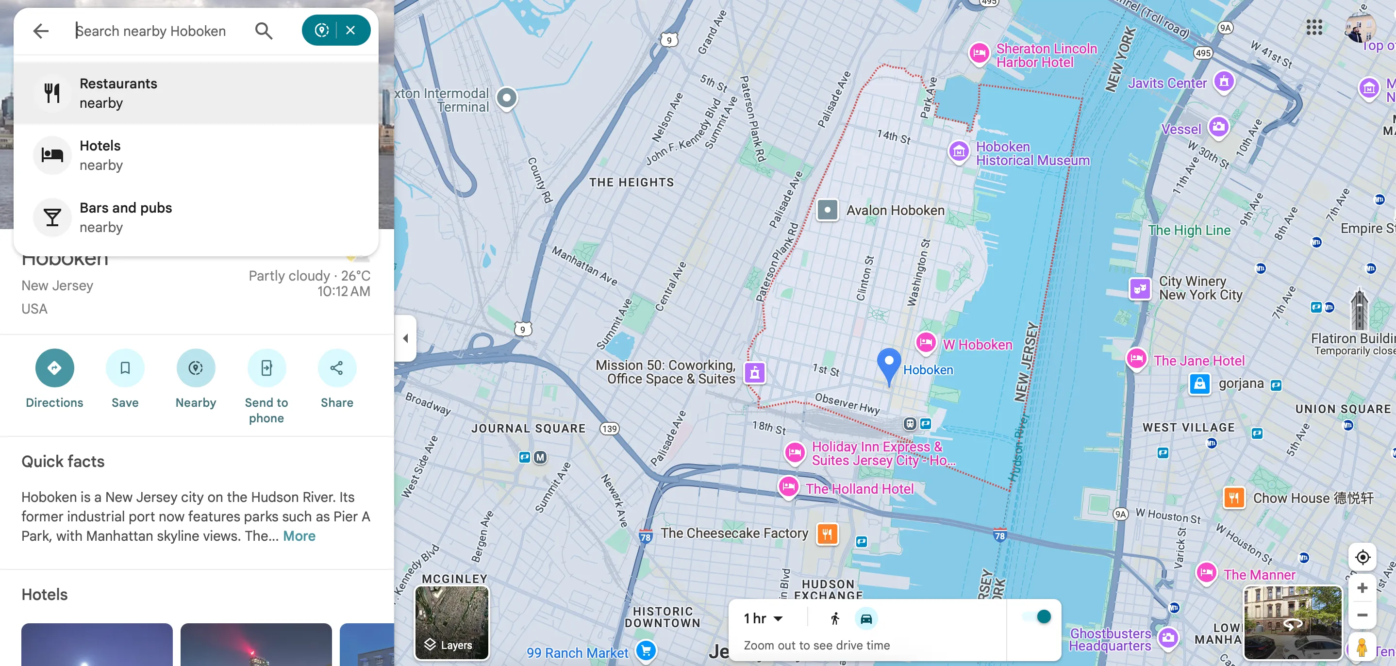 Tính năng tìm kiếm địa điểm Gần đây trong Google Maps, giúp khám phá các địa điểm xung quanh một khu vực cụ thể.