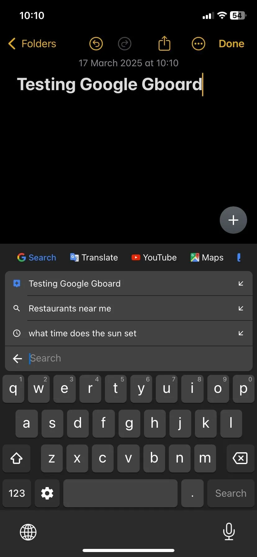 Tính năng tìm kiếm Google tích hợp trên bàn phím Gboard hiển thị gợi ý