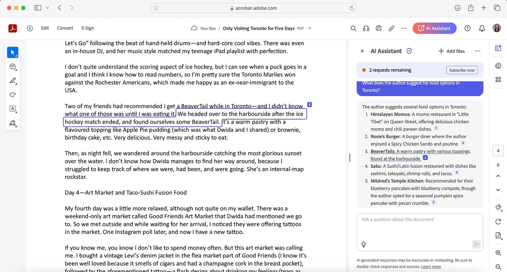 Tính năng trích dẫn của Adobe Acrobat AI Assistant hiển thị nguồn thông tin được AI sử dụng để đưa ra câu trả lời