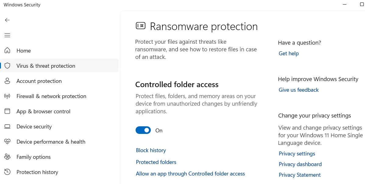 Tính năng truy cập thư mục được kiểm soát (Controlled Folder Access) trong Windows Security để chống ransomware