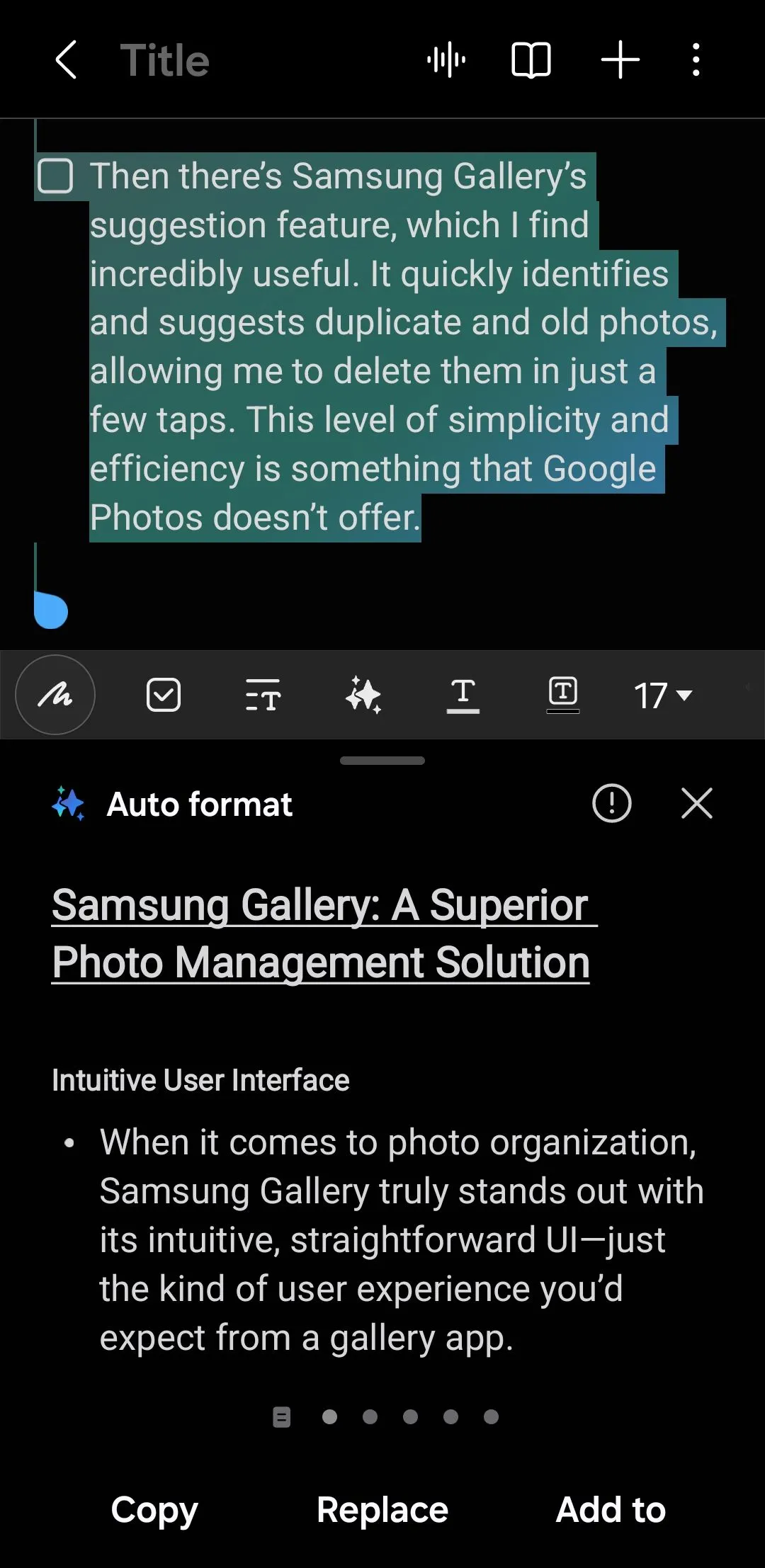 Tính năng tự động định dạng trong ứng dụng Samsung Notes