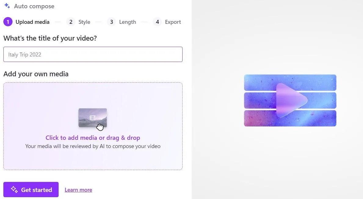 Tính năng tự động tổng hợp (Auto Compose) trong ứng dụng Clipchamp