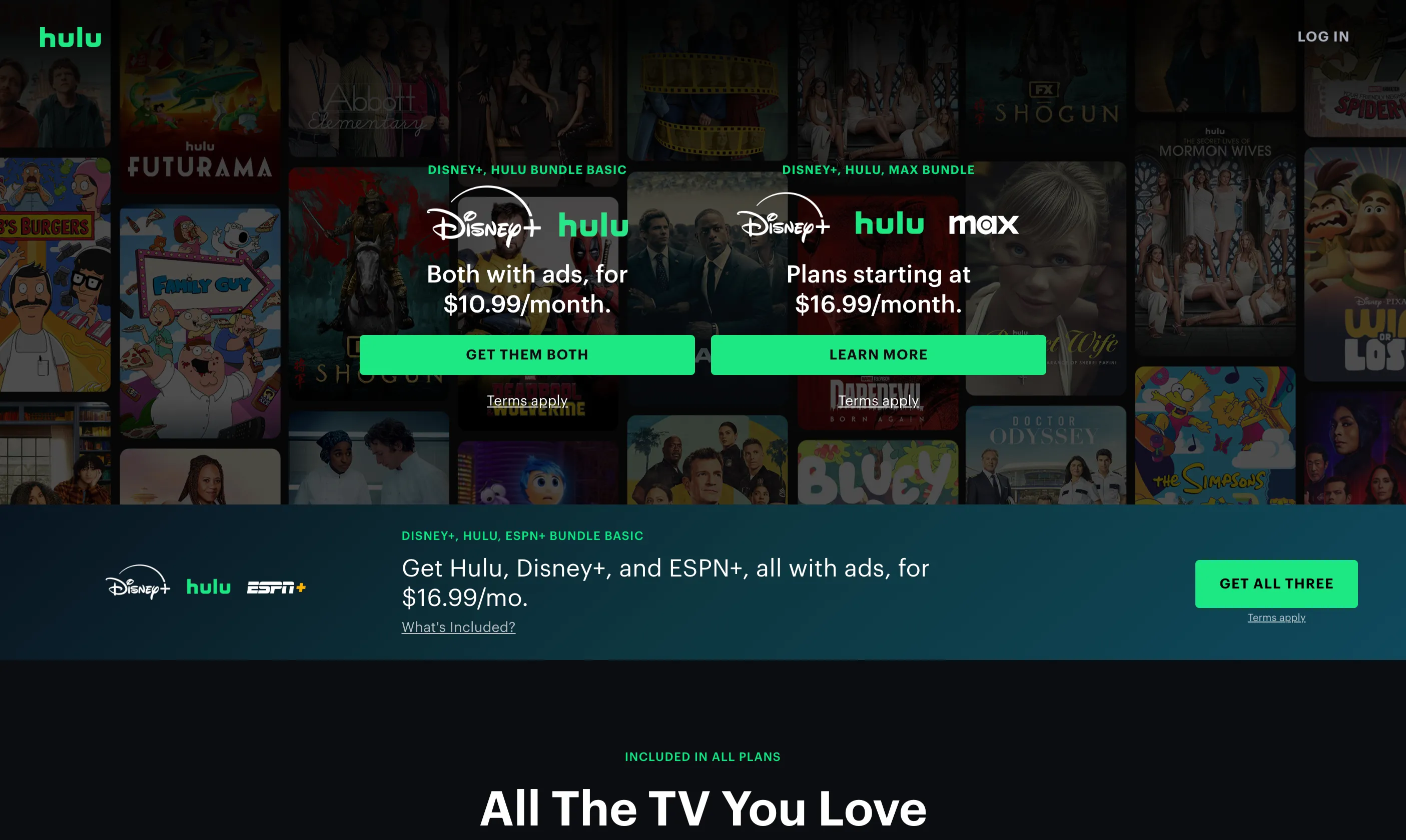 Trang chào mừng của dịch vụ streaming Hulu với các chương trình truyền hình và phim ảnh hấp dẫn.
