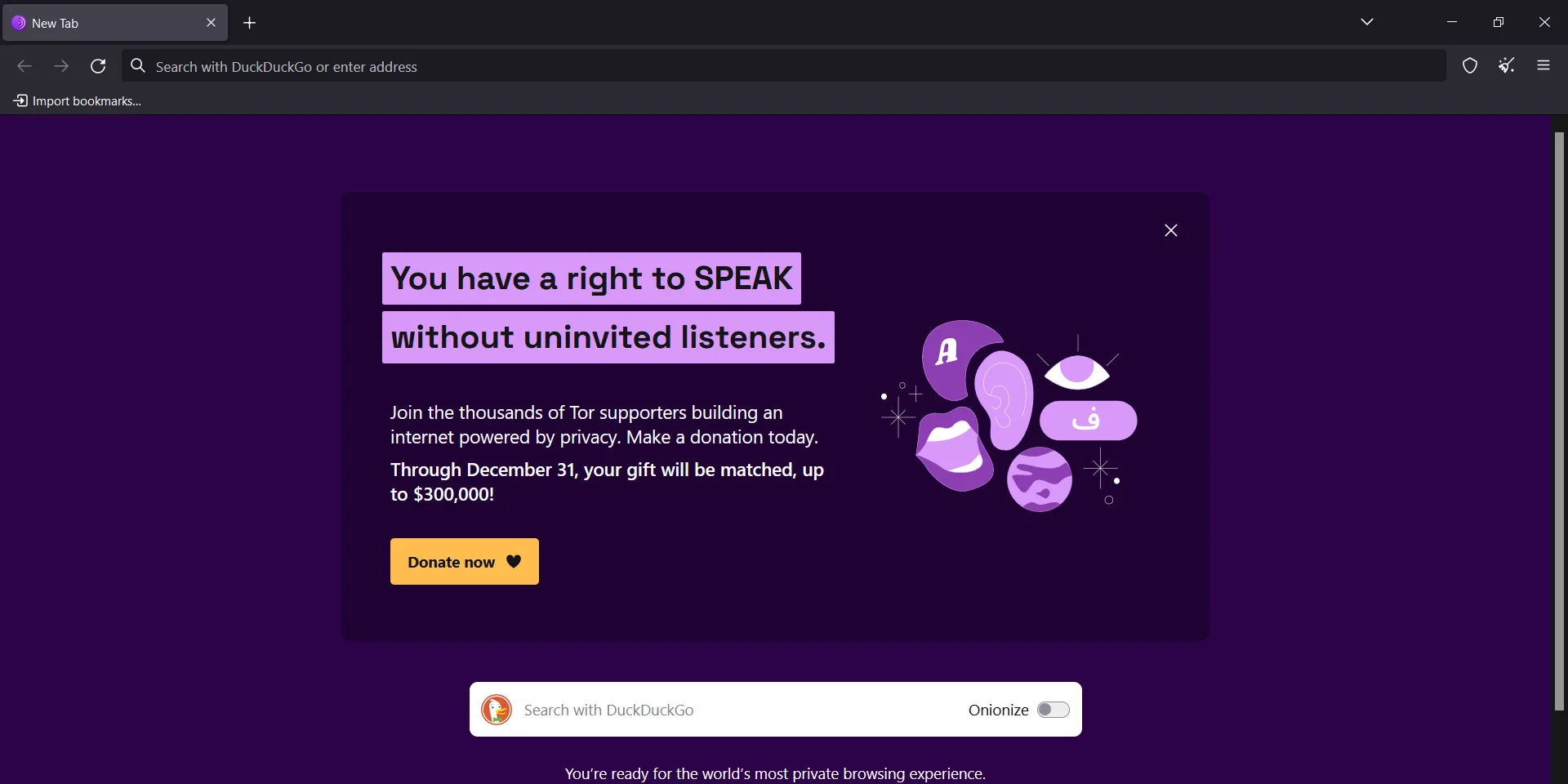 Trang chủ của Tor Browser, trình duyệt giúp ẩn danh và truy cập web ẩn danh.