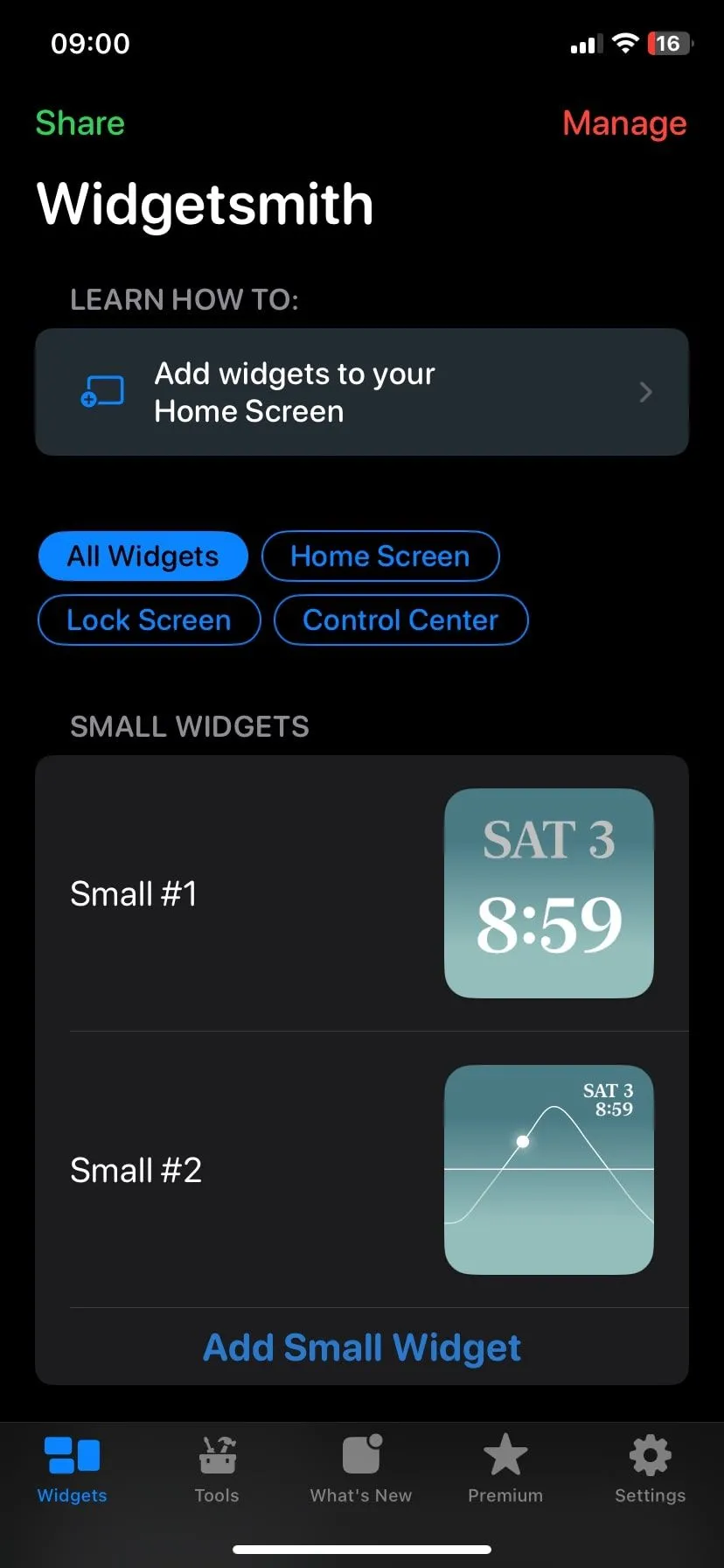 Trang chủ của Widgetsmith, nơi người dùng tạo và tùy chỉnh widget