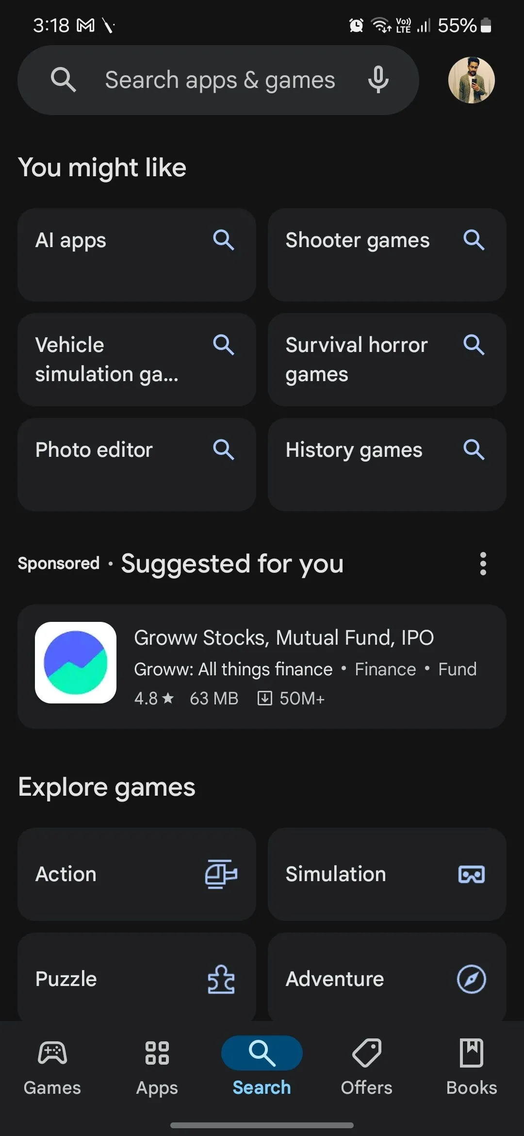 Trang chủ Google Play Store trên Android hiển thị nội dung &quot;Được tài trợ&quot;