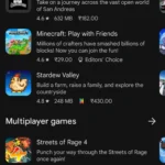 Trang chủ Google Play Store trên điện thoại Android với nhiều ứng dụng và trò chơi đa dạng.