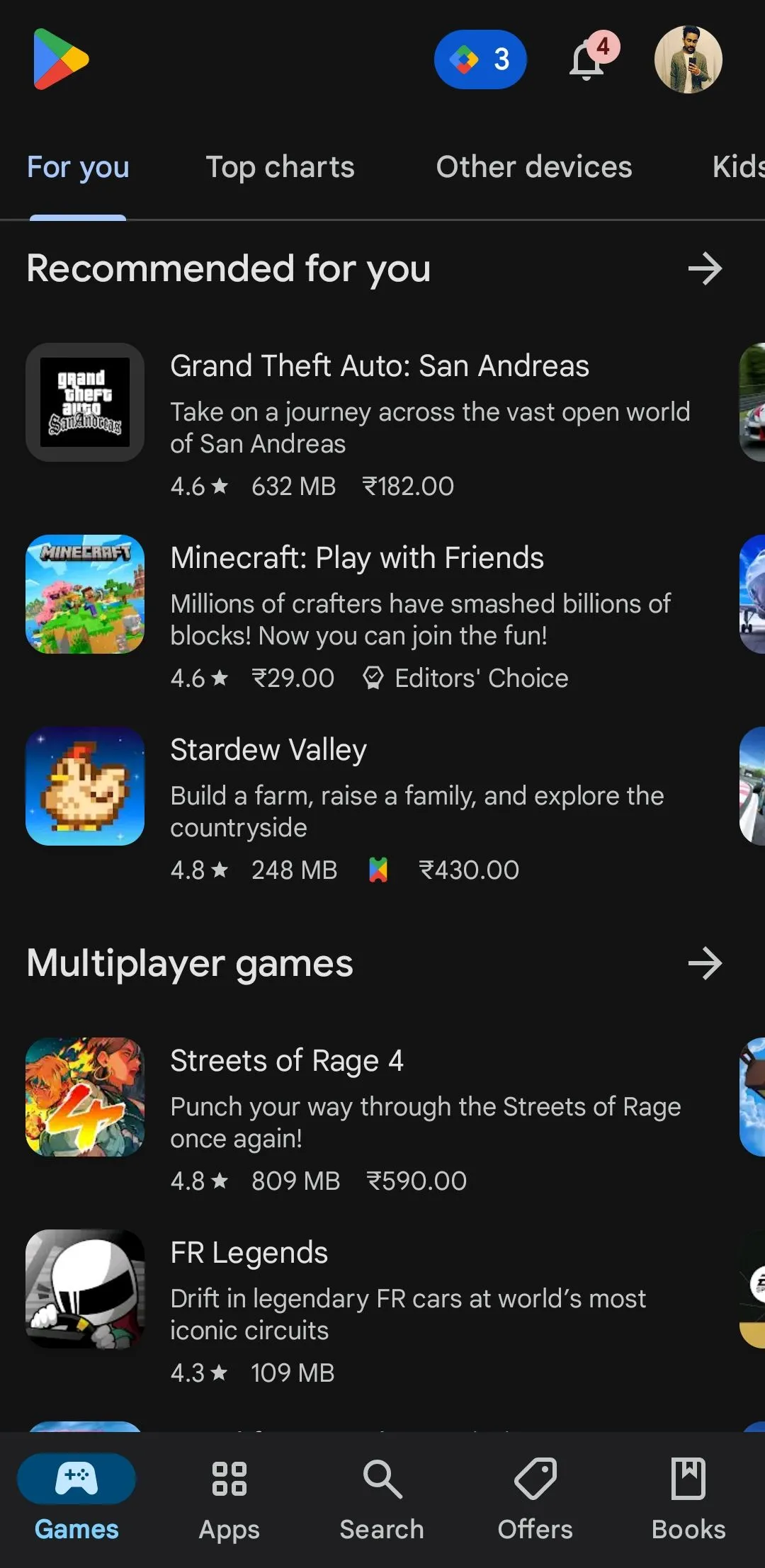 Trang chủ Google Play Store trên điện thoại Android với nhiều ứng dụng và trò chơi đa dạng.