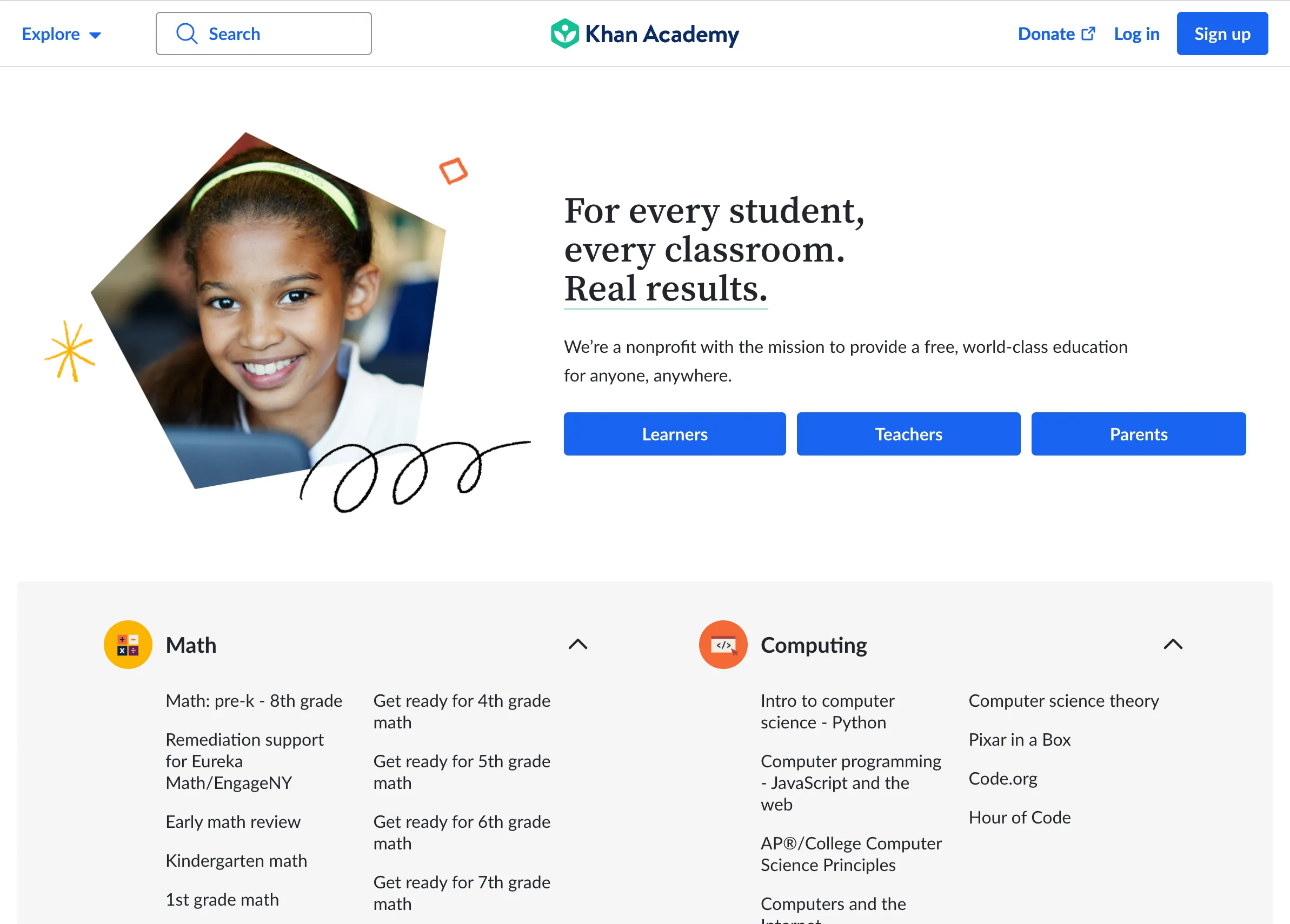 Trang chủ website các khóa học miễn phí Khan Academy