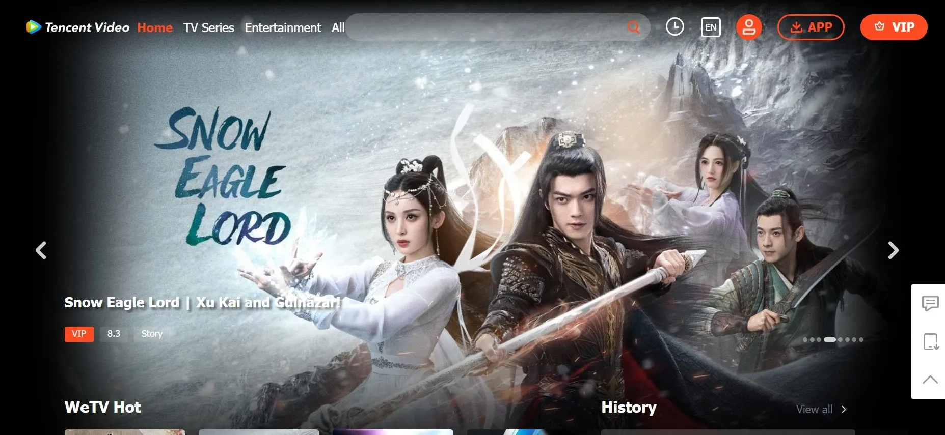Trang chủ WeTV VIP hiển thị các bộ phim và chương trình truyền hình châu Á phổ biến