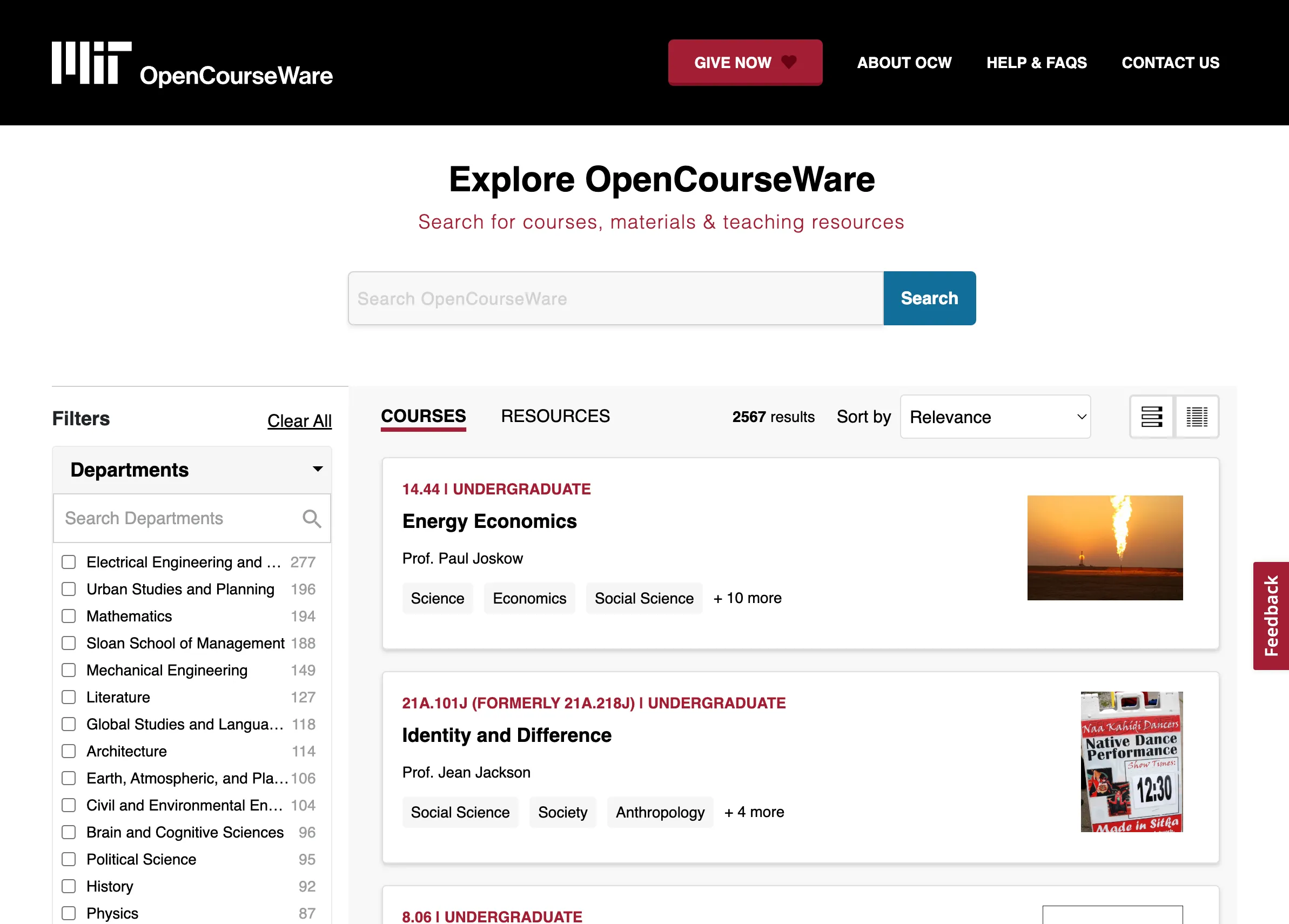 Trang duyệt khóa học MIT OpenCourseWare
