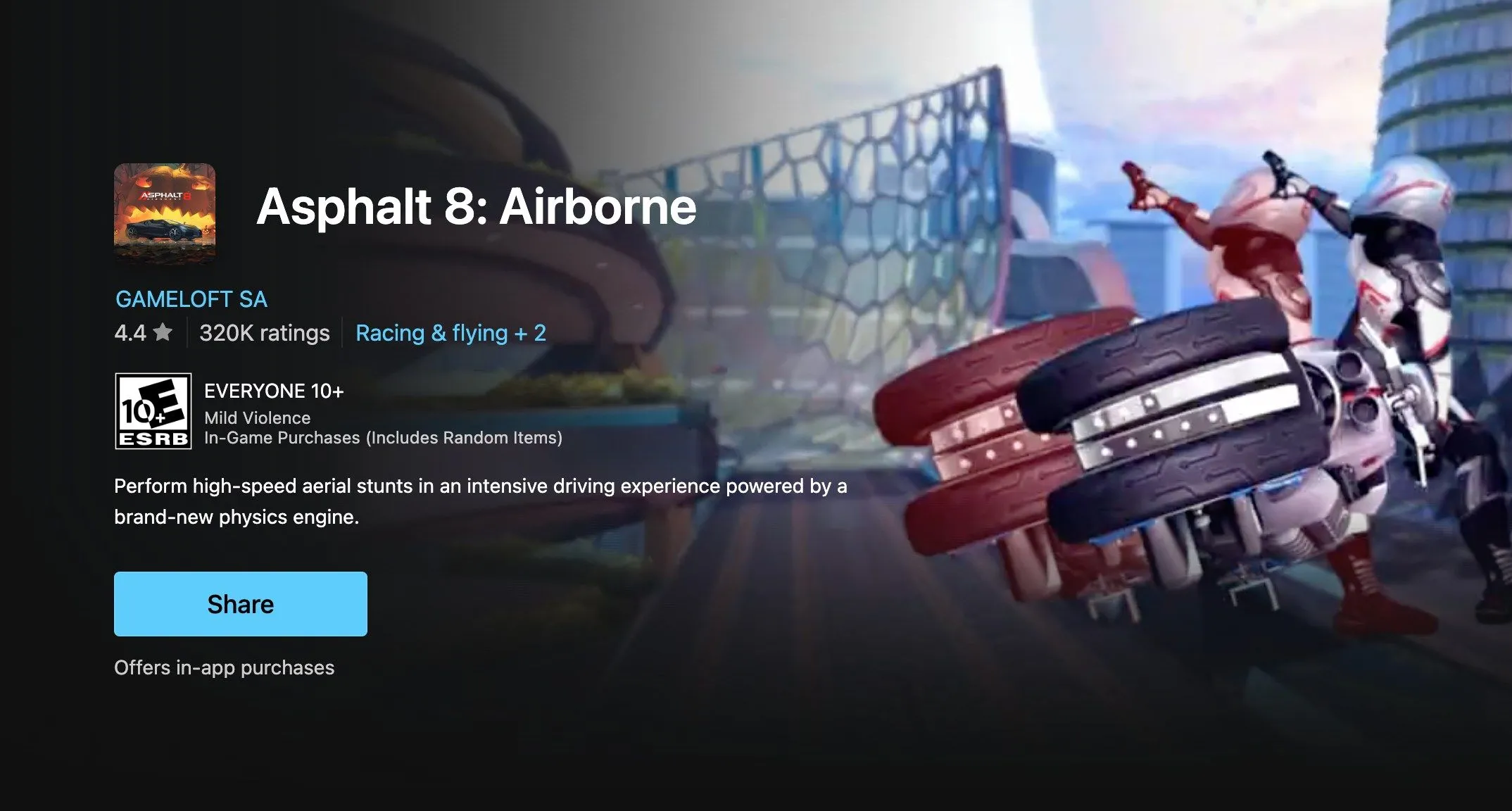 Trang game Asphalt 8 Airborne trên Microsoft Store, một trong các ứng dụng có thể ngăn cập nhật Windows 11 24H2