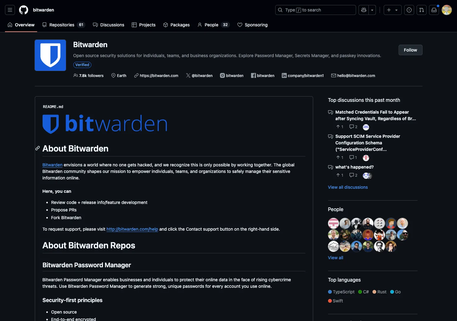 Trang GitHub của Bitwarden thể hiện tính minh bạch mã nguồn mở