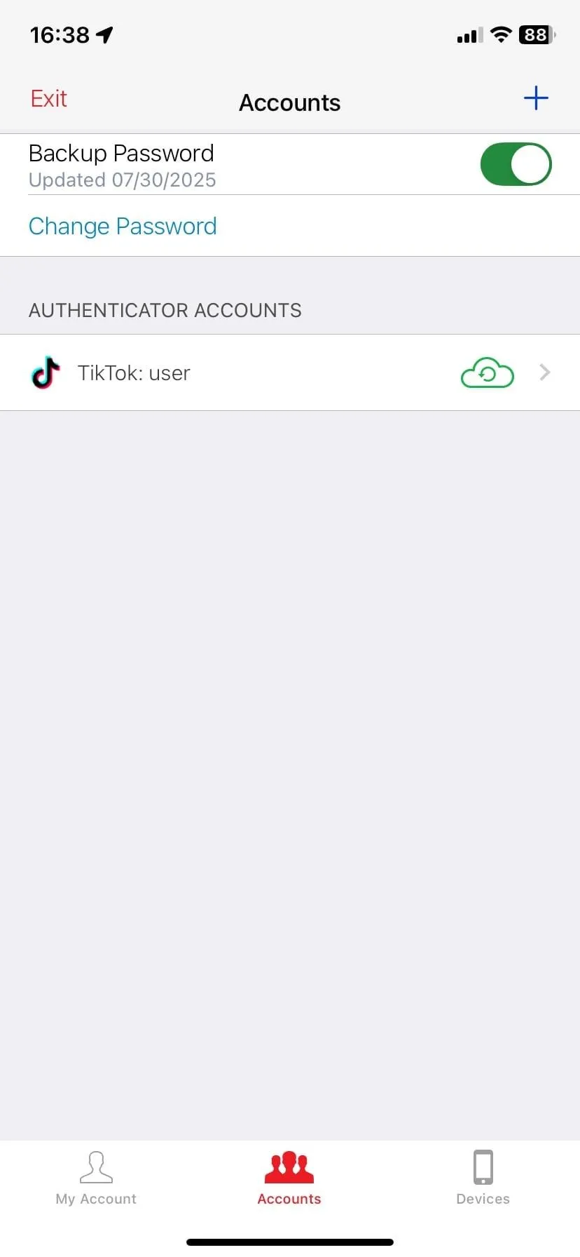 Trang tài khoản trong Authy, quản lý mã xác thực 2FA