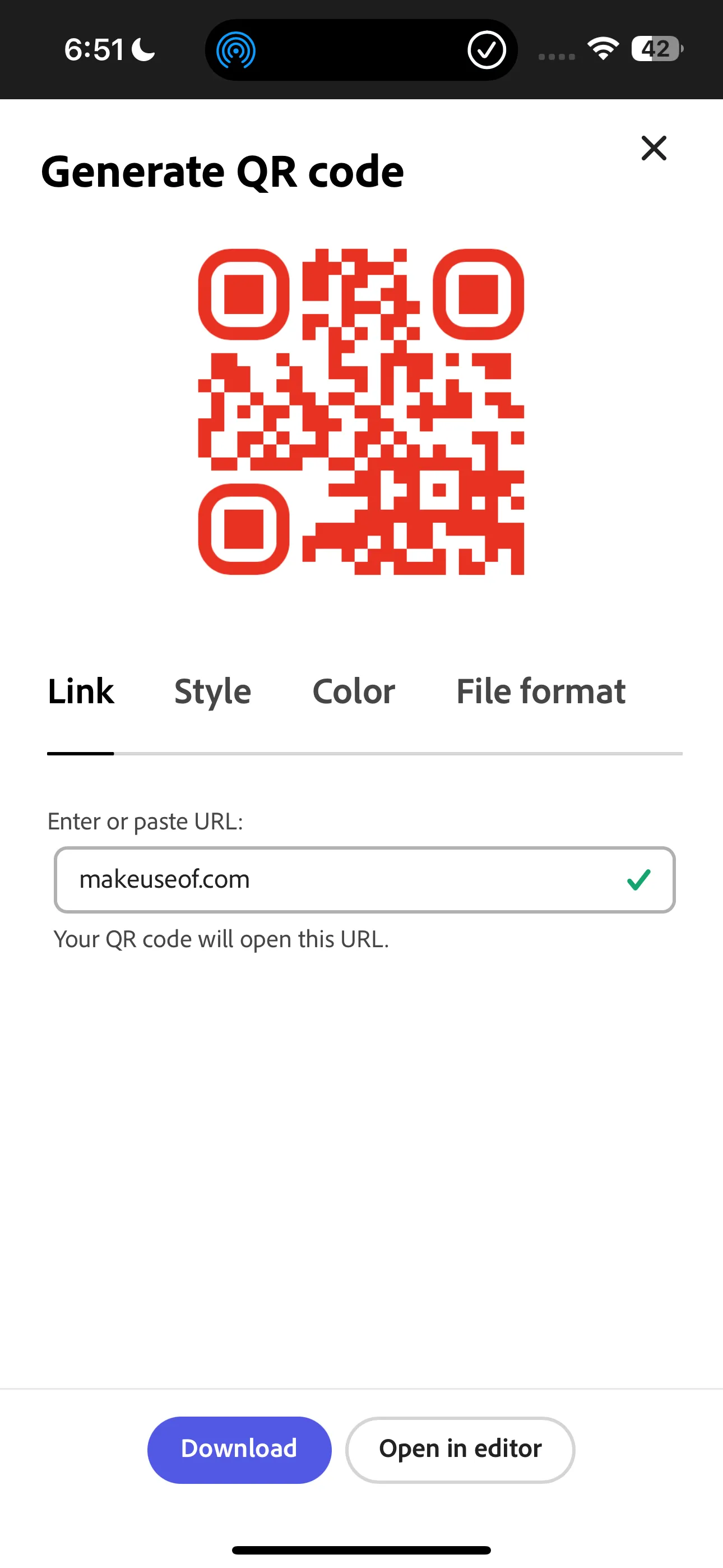 Trang tạo mã QR trong Adobe Express với liên kết trang web Thủ Thuật Mới
