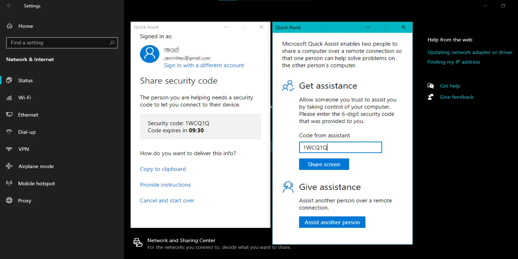 Trang ứng dụng Hỗ trợ Nhanh (Quick Assist) trên Windows 11, sẵn sàng kết nối hỗ trợ từ xa