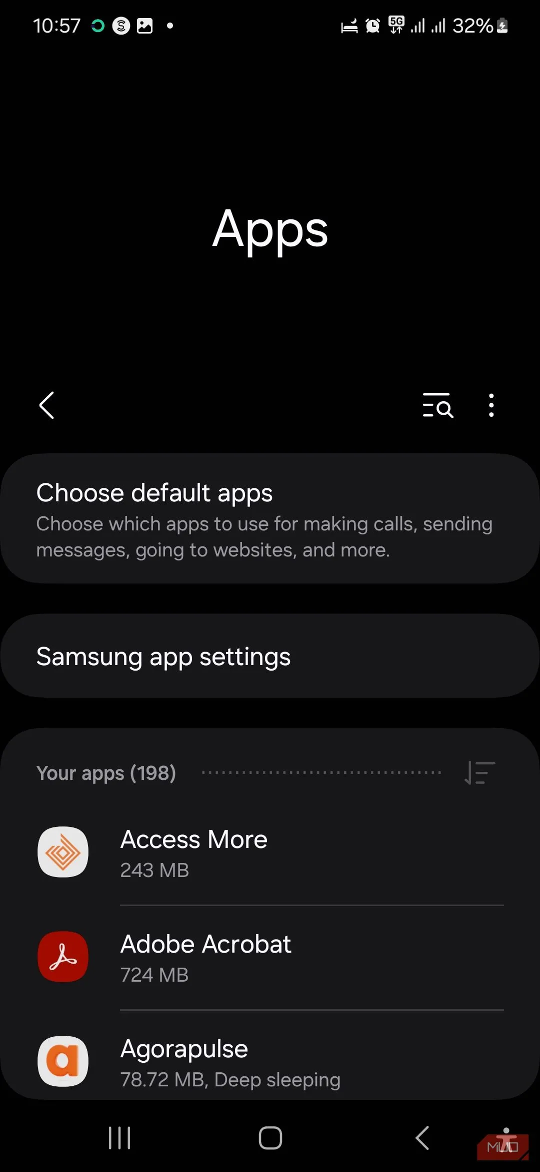Trang Ứng dụng trong Cài đặt của điện thoại Samsung Galaxy