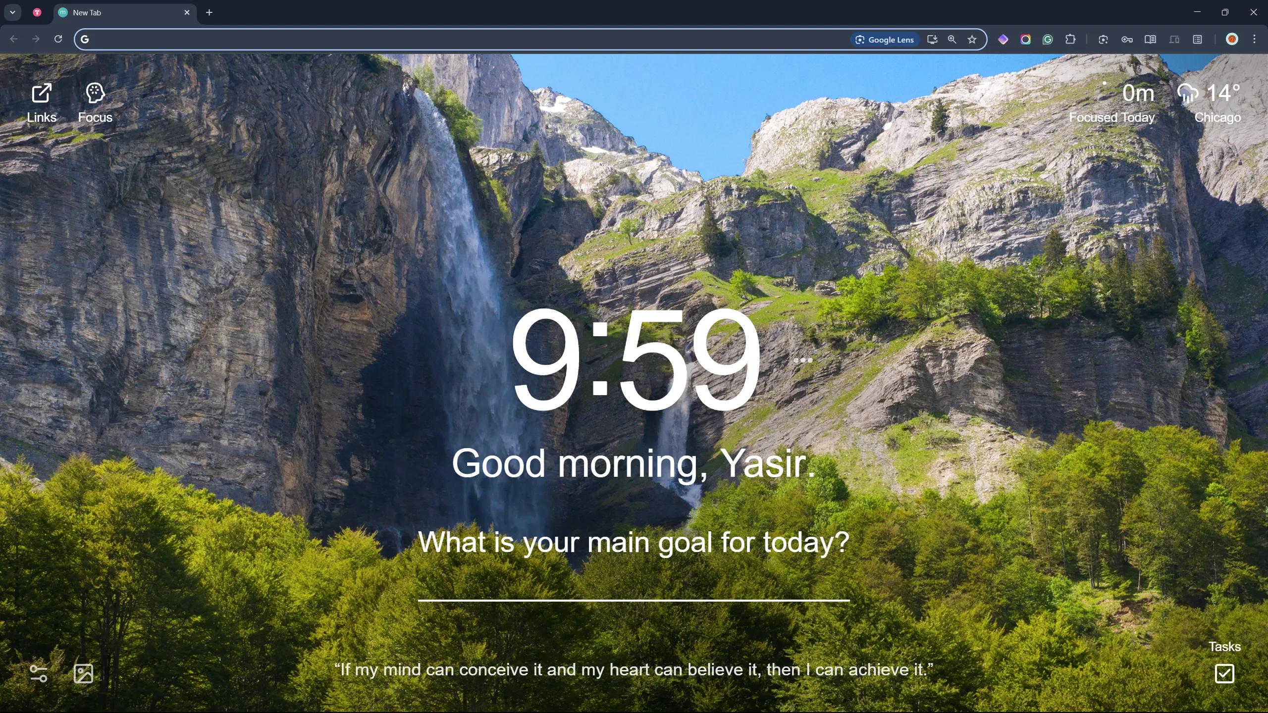 Trình duyệt Google Chrome tối giản với tab mới Momentum