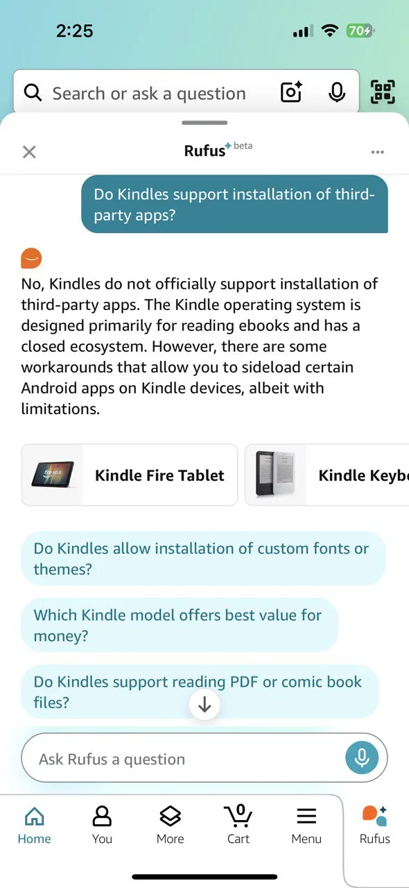 Trợ lý AI Amazon Rufus hỗ trợ so sánh ưu nhược điểm giữa các sản phẩm tương tự