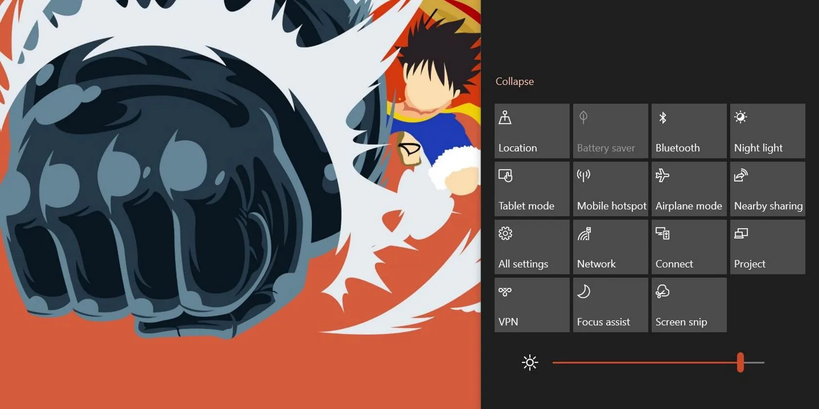 trung tâm hành động (Action Center) của Windows 10 với các tùy chọn nhanh