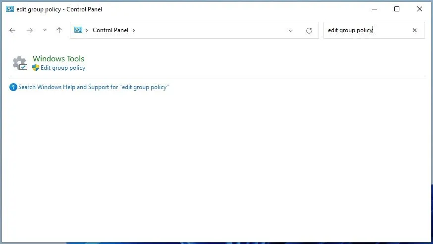 Truy cập Local Group Policy Editor thông qua tìm kiếm trong Control Panel