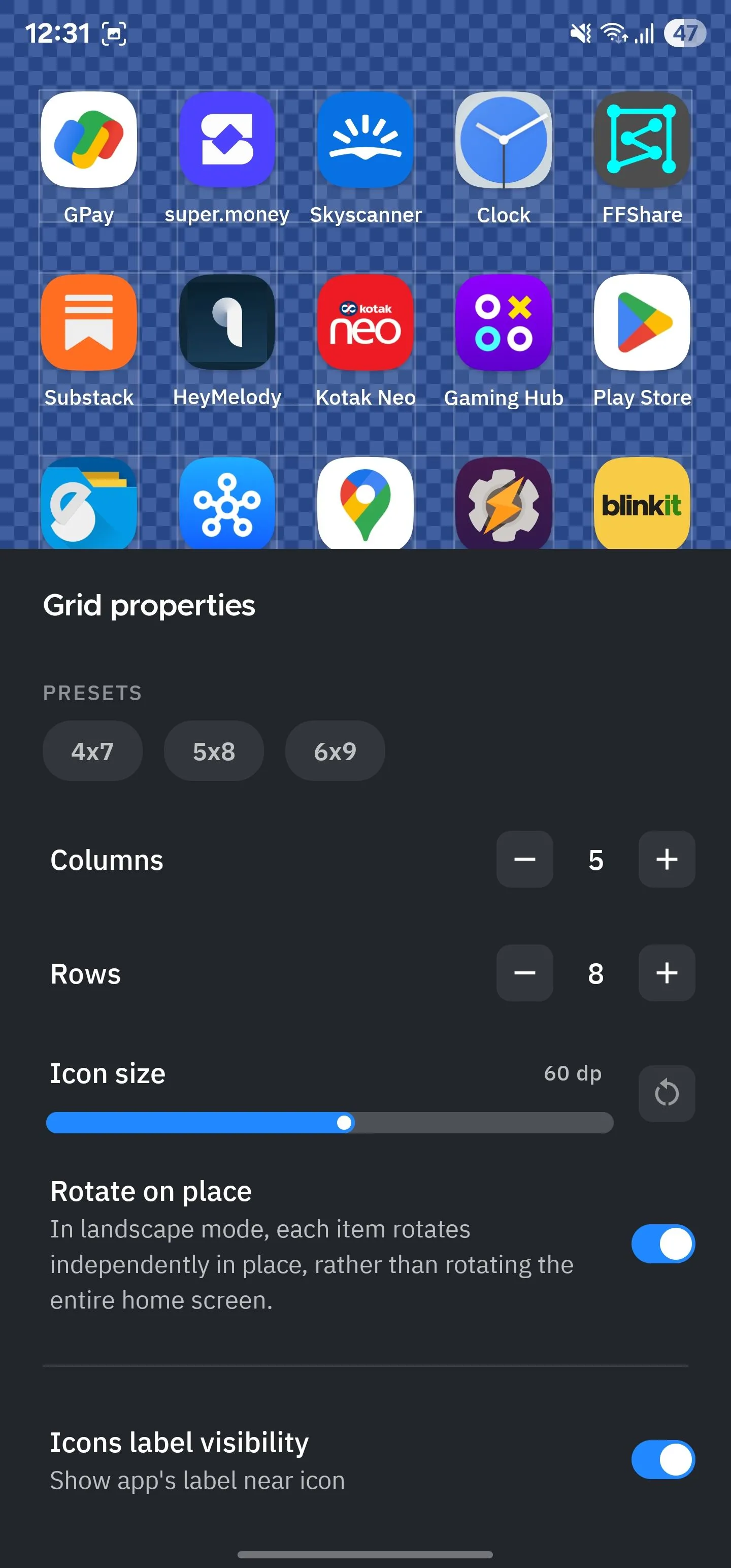 Tùy chỉnh bố cục lưới màn hình chính của Smart Launcher.