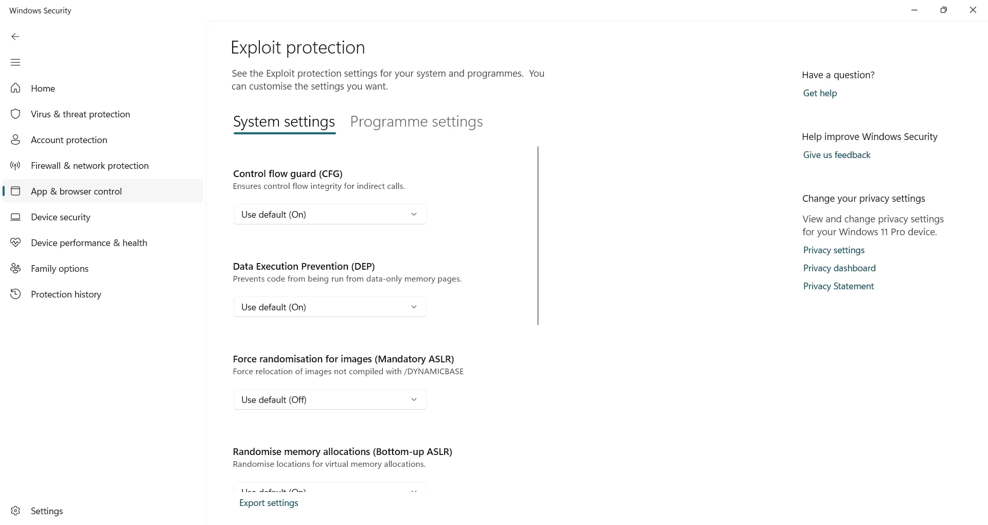 Tùy chỉnh cài đặt Exploit Protection cho các chương trình cụ thể trong Windows Security