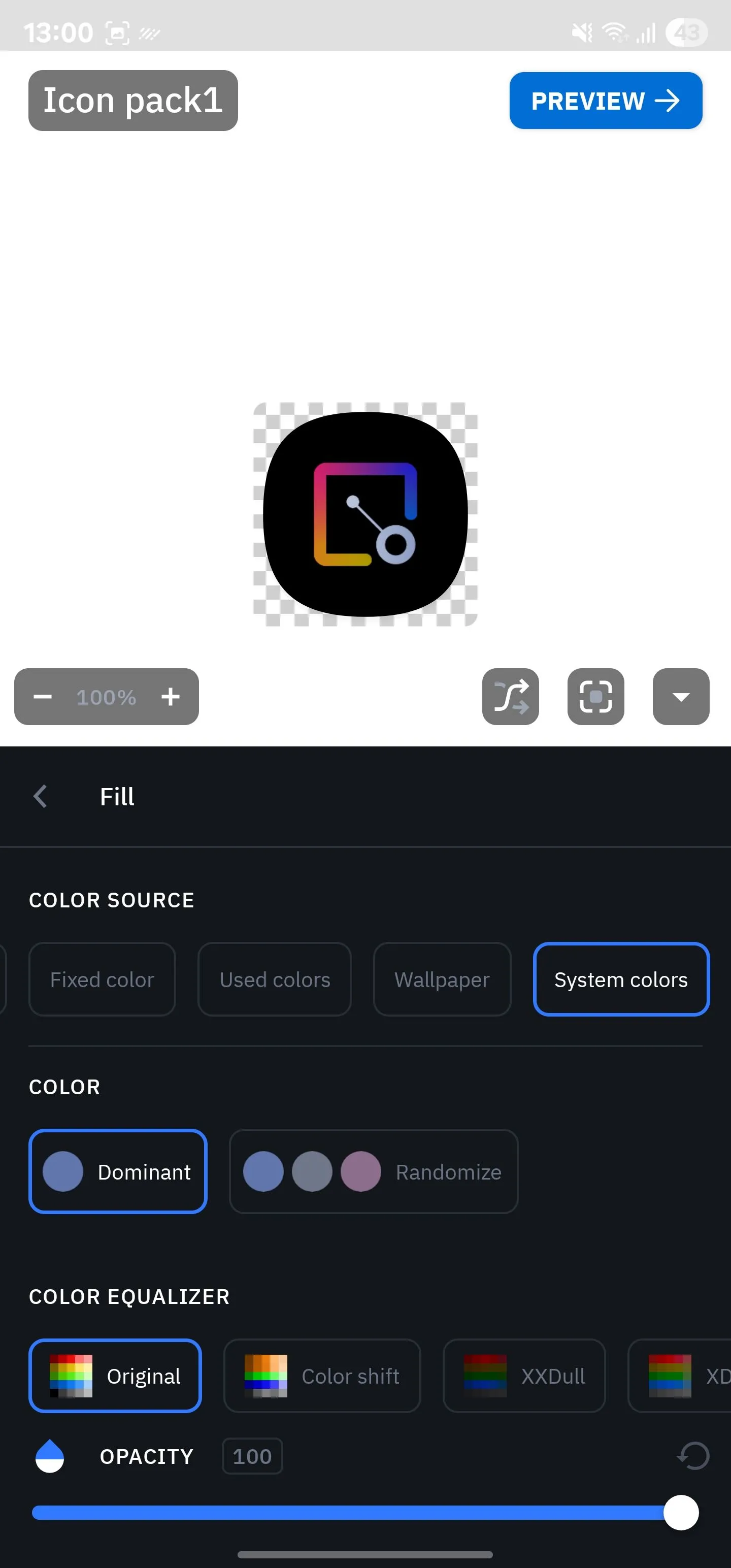 Tùy chỉnh màu biểu tượng ứng dụng trong Icon Pack Studio tích hợp của Smart Launcher.