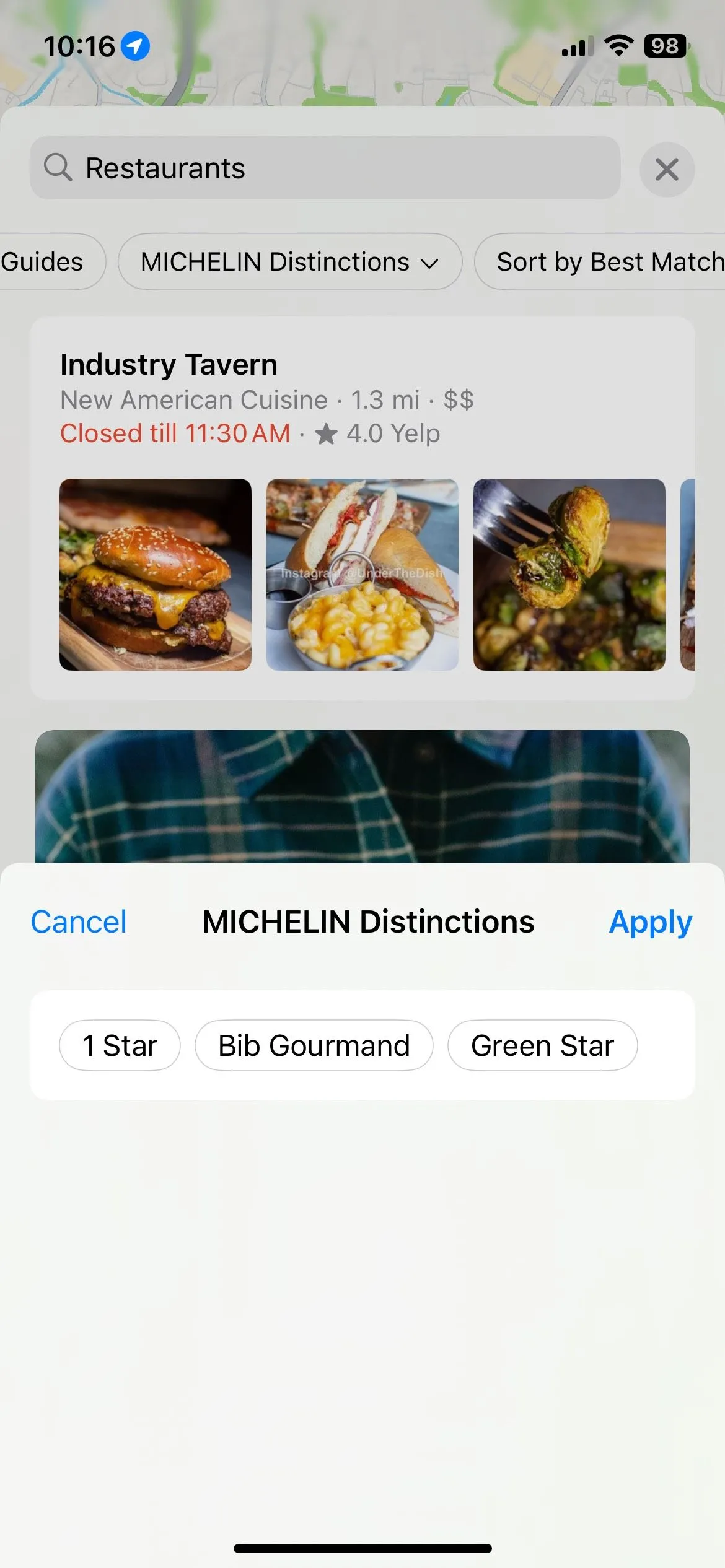 Tùy chọn bộ lọc Michelin Distinctions trong Apple Maps để tìm nhà hàng.