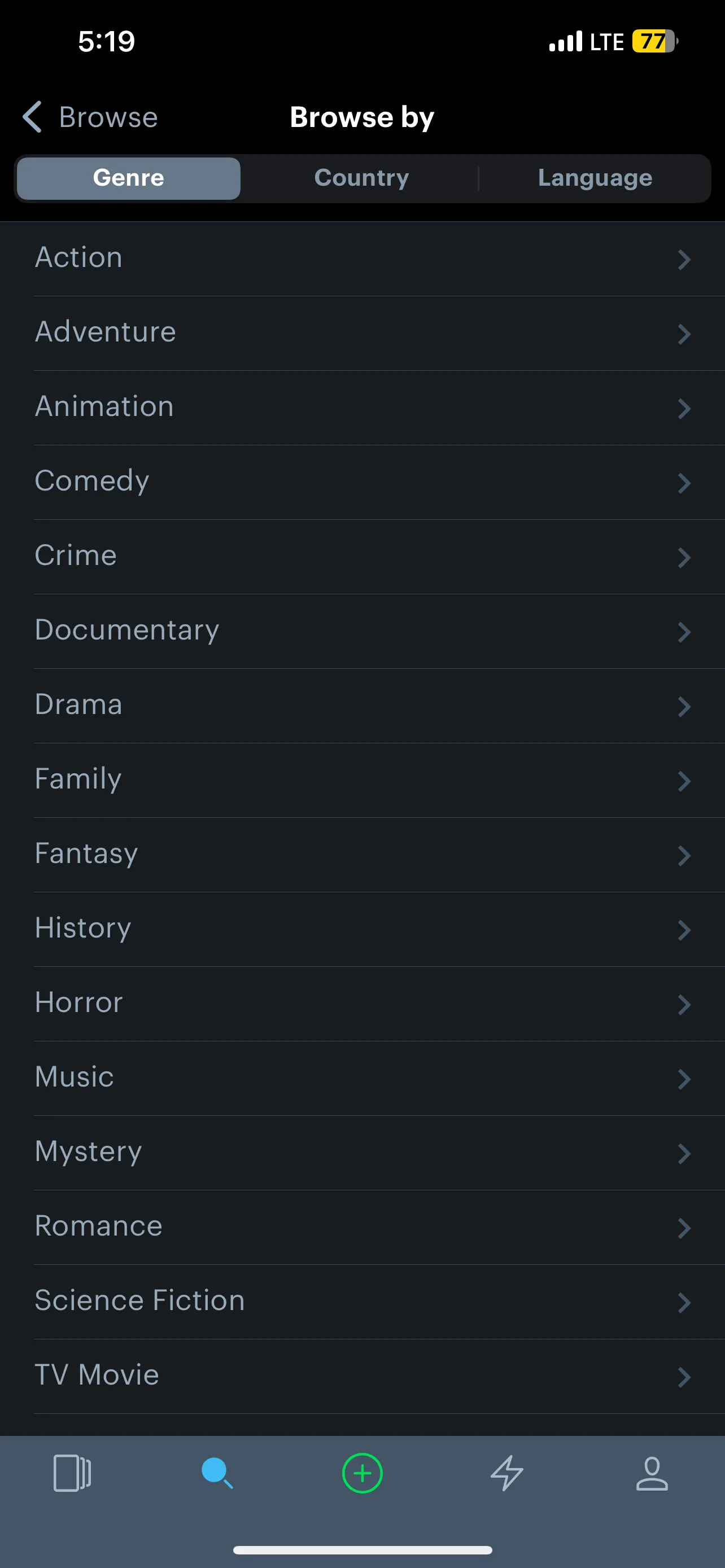 Tùy chọn bộ lọc thể loại phim trên ứng dụng Letterboxd