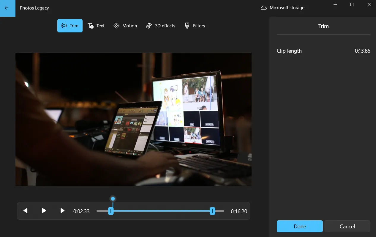 Tùy Chọn Cắt (Trim) Video Trong Trình Chỉnh Sửa Của Photos Legacy Trên Windows 11