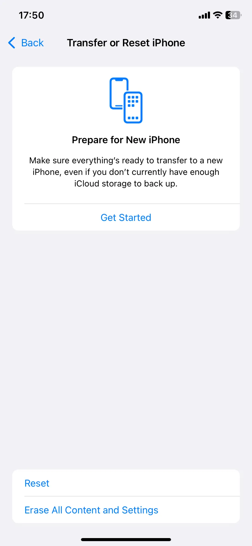 Tùy chọn Chuyển hoặc Đặt lại iPhone trong Cài đặt chung
