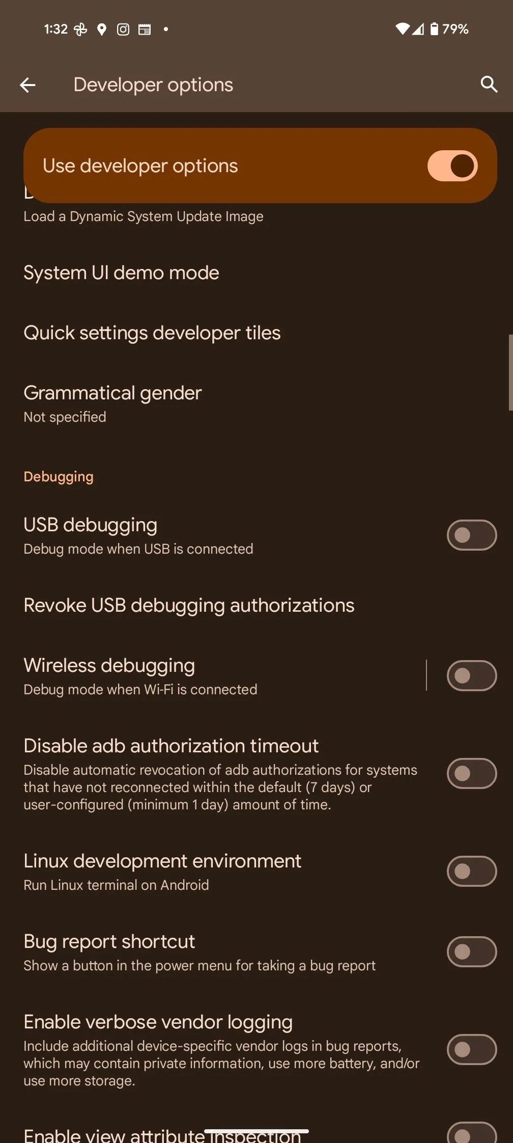 Tùy chọn &quot;Gỡ lỗi USB&quot; trong menu Tùy chọn nhà phát triển trên Android.