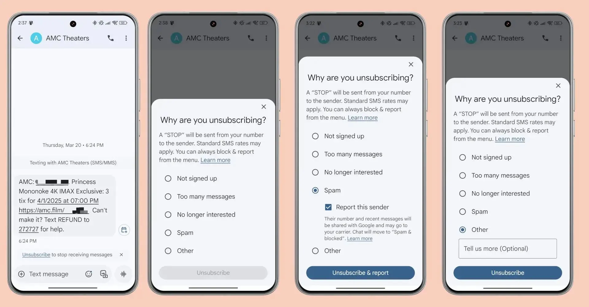 Tùy chọn hủy đăng ký nhận tin nhắn tự động trong ứng dụng Google Messages
