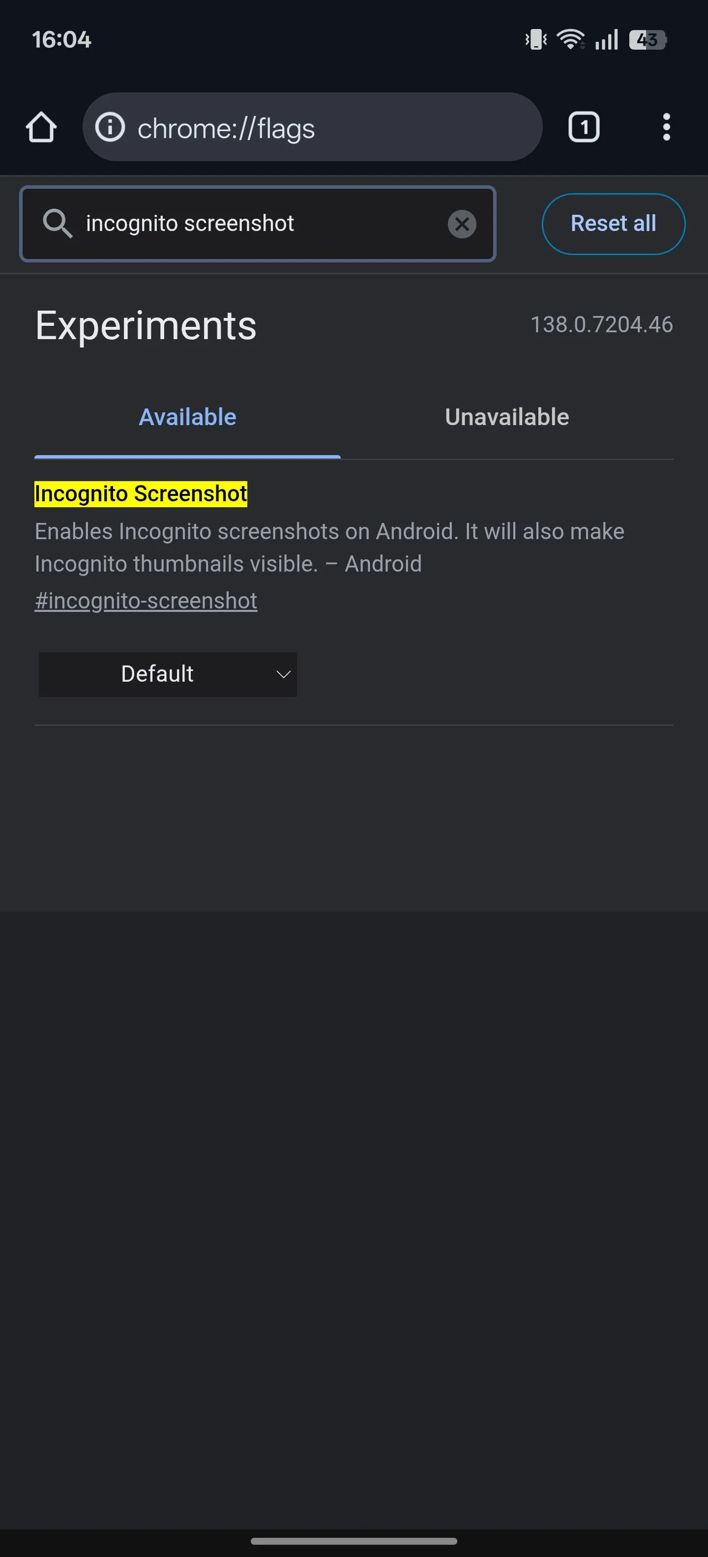 Tùy chọn &quot;Incognito Screenshot&quot; trong trang Chrome Flags cho phép chụp ảnh màn hình chế độ ẩn danh