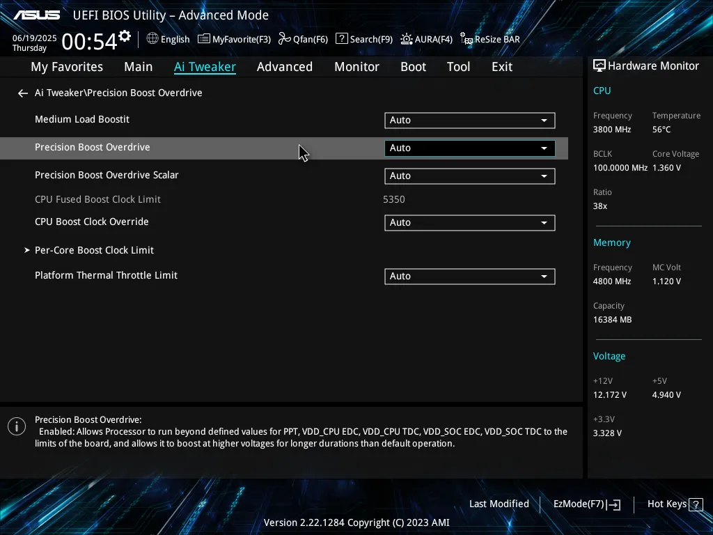Tùy chọn Precision Boost Overdrive Enhancement trong ASUS UEFI BIOS